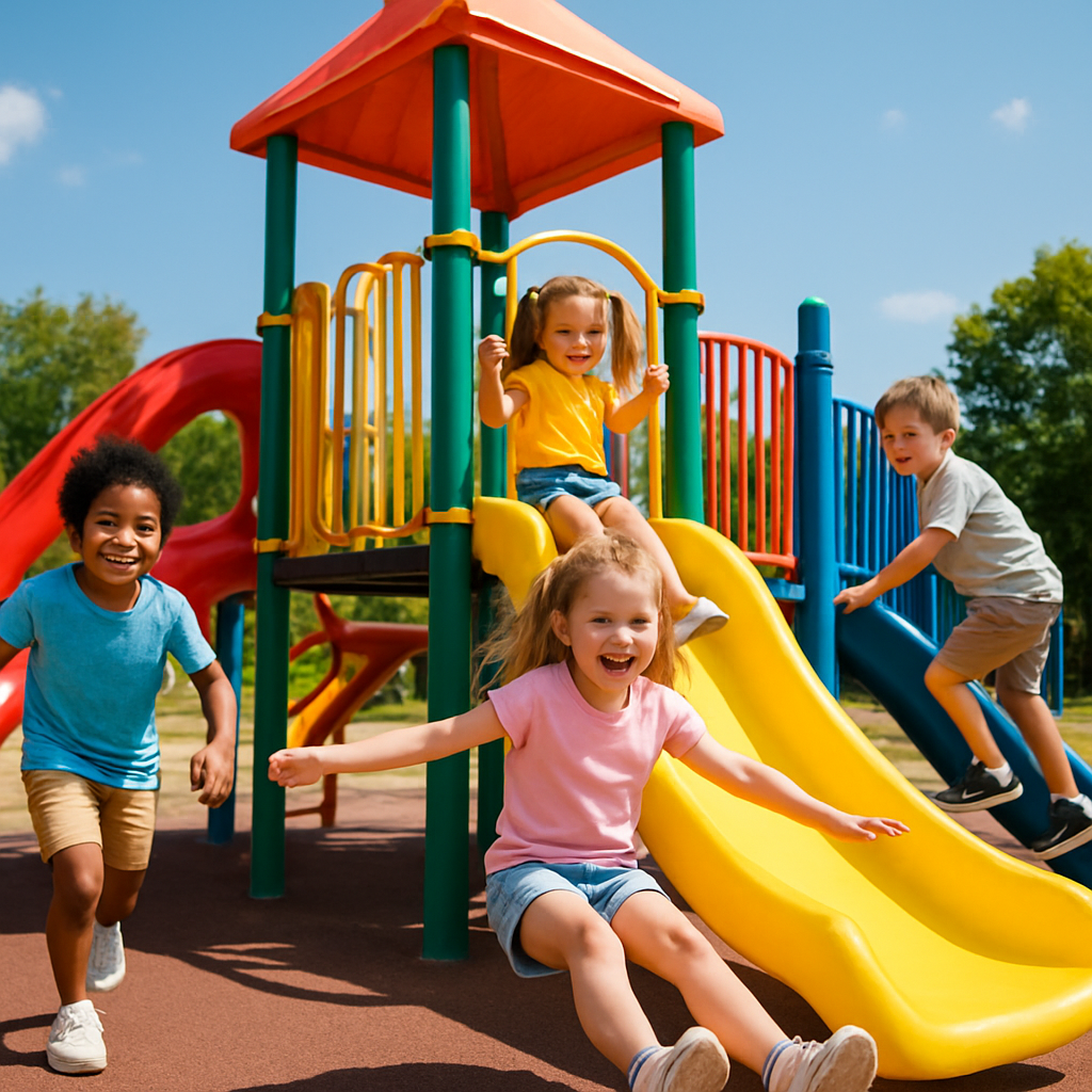 Children playing on a play structure