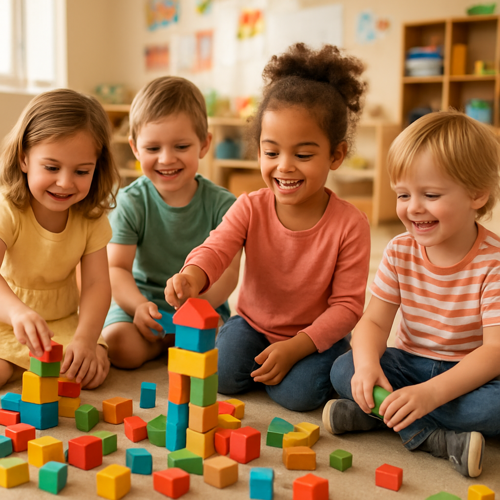 Children playing with colorful blocks